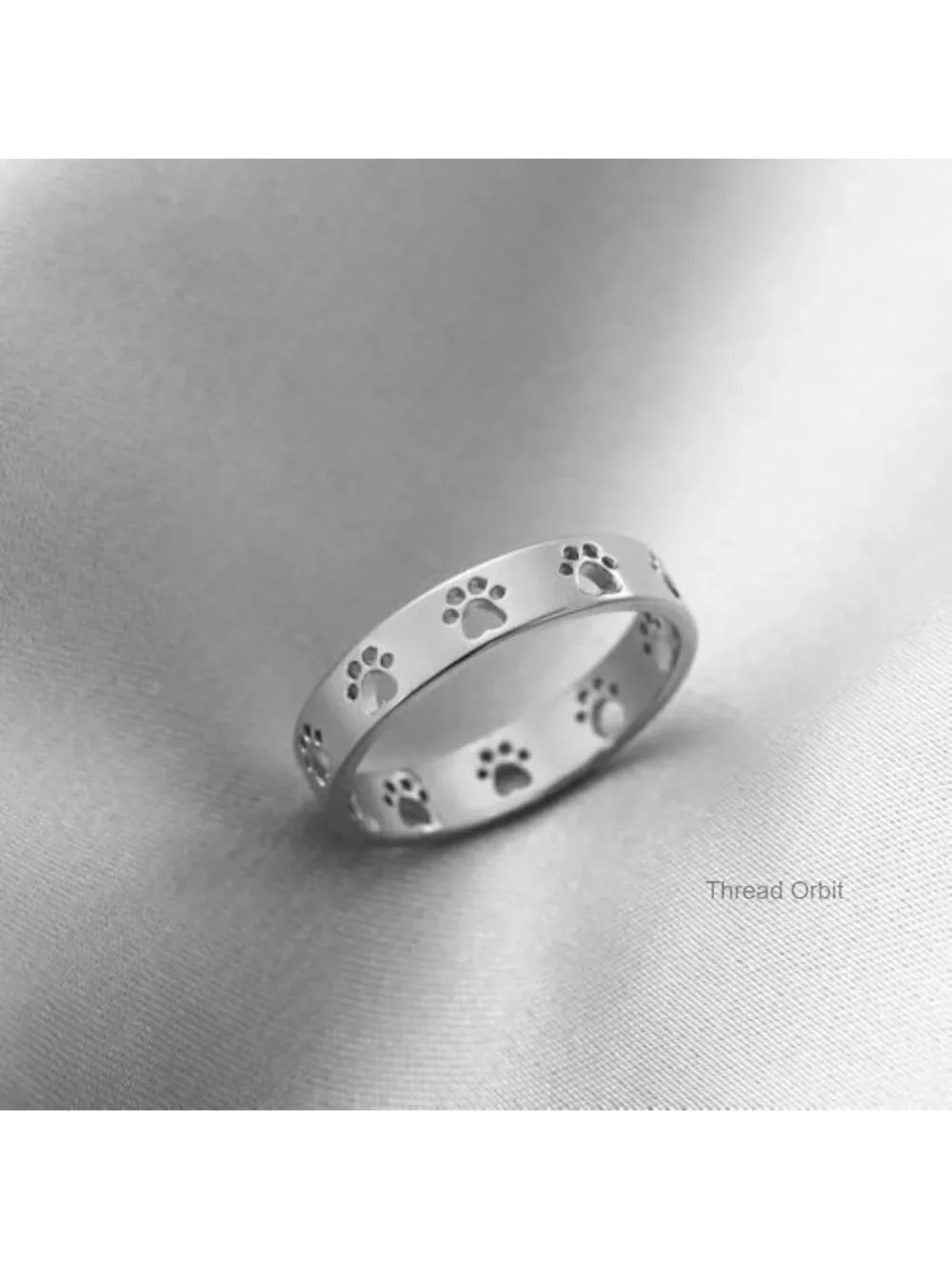 Adjustable Paw Print Stacking Rings Stainless Steel Pet Lover Band Minimalist